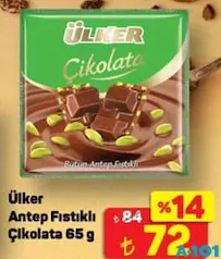 ÜLKER ANTEP FISTIKLI ÇİKOLATA 65 G fiyat ve kampanya bilgisi